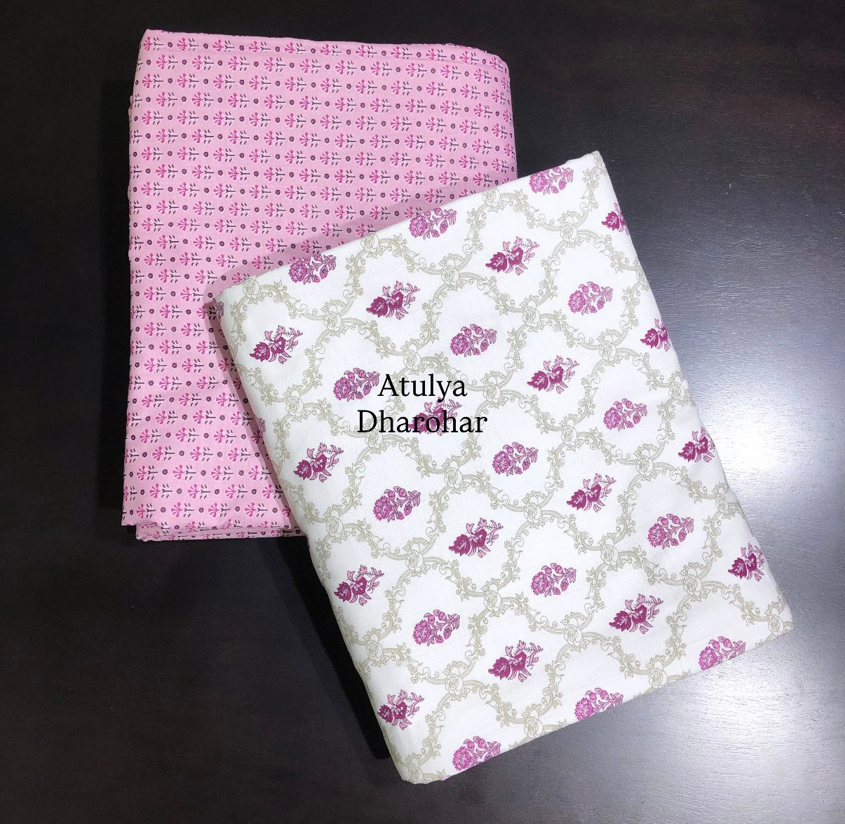 Magenta Pink Floral Mughal Jaal Cambric Cotton Single Dohar Pair