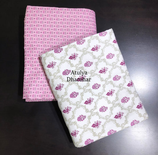 Magenta Pink Floral Mughal Jaal Cambric Cotton Single Dohar Pair