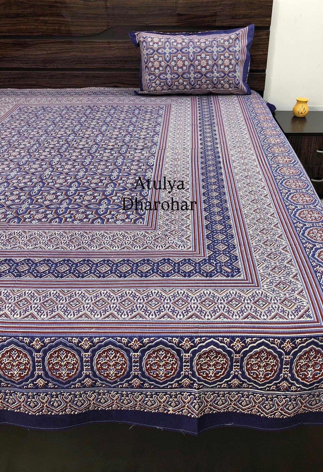 Blue Ajrakh King Size Bedsheet