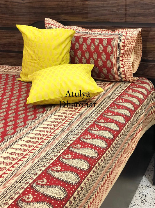 Maroon Kalamkari Super King Cotton Bedsheet