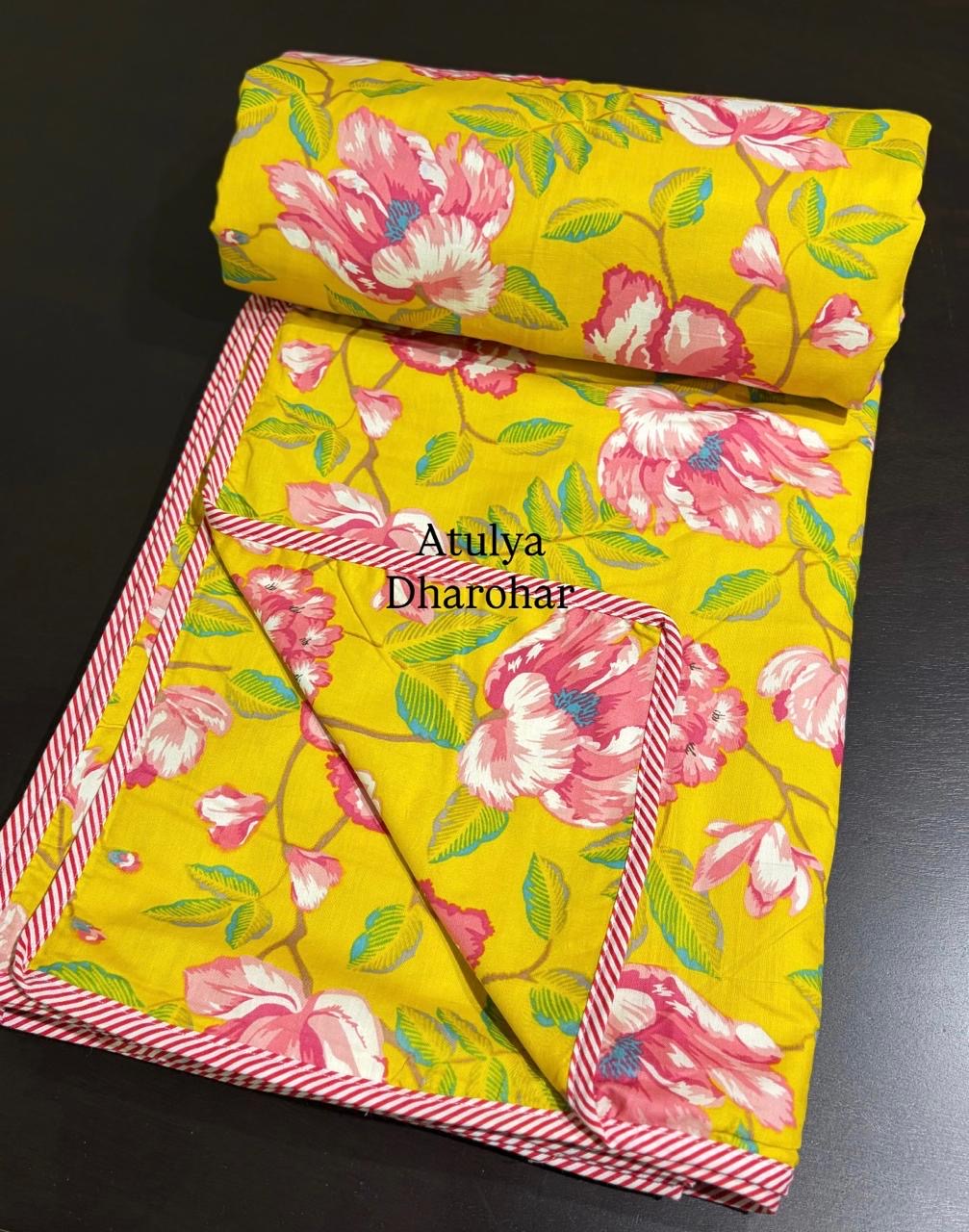 Pink Floral Jaal Mulmul Double Bed Dohar