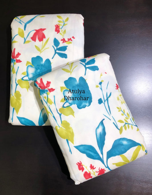 Blue and Red Floral Mulmul Single Bed Dohar Pair