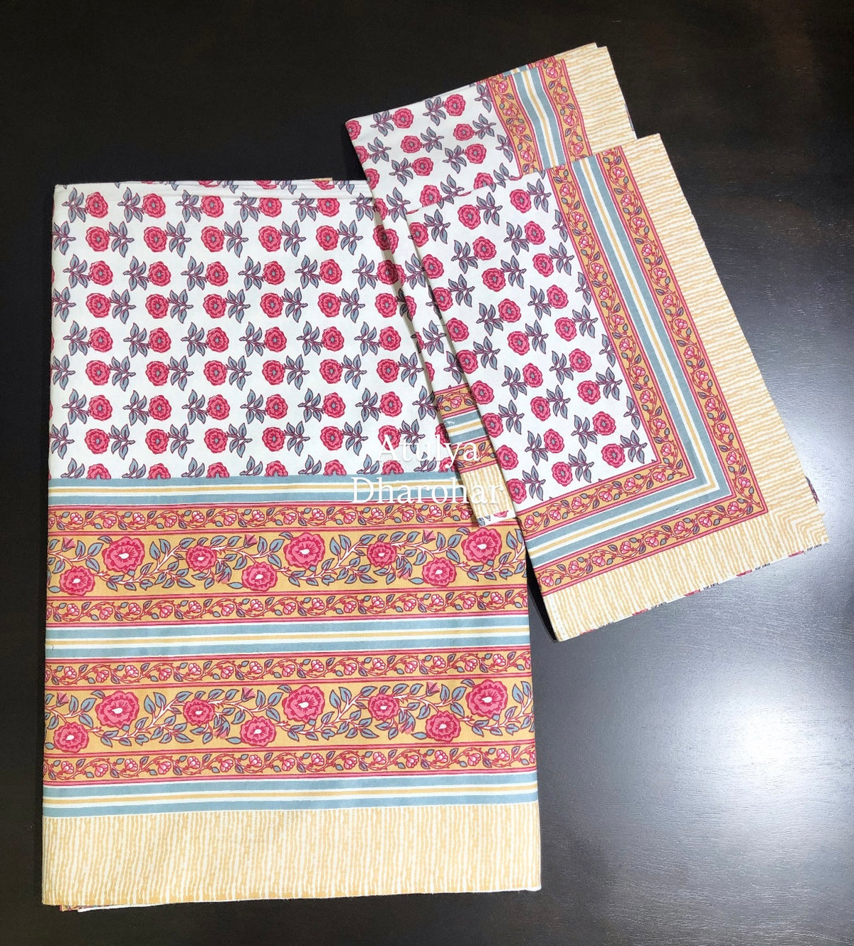 Pink Floral Motifs Cotton King Size Bedsheet
