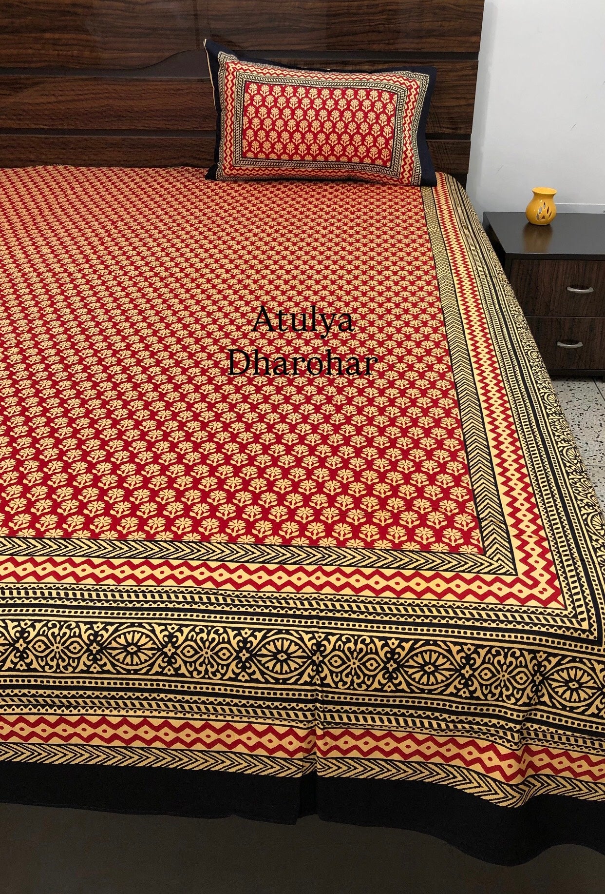 Maroon Kalamkari Cotton Super King Bedsheet