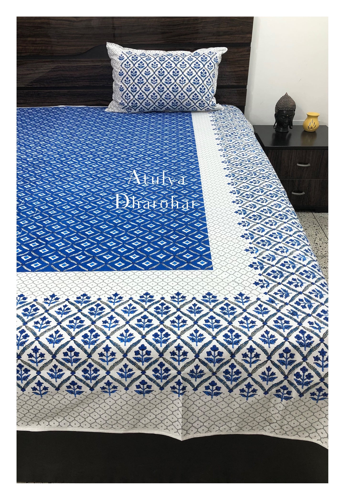 Blue Mughal Jaal Single Bedsheet