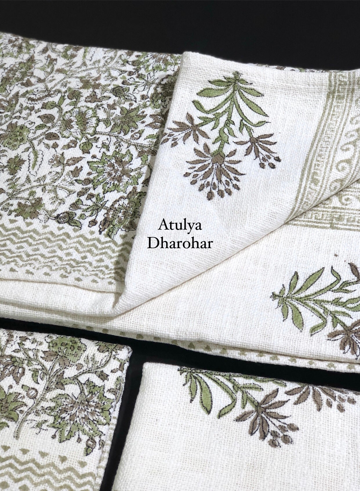 Green Floral Jaal with Mughal Butta Hand Block Printed Jute Cotton Bedcover