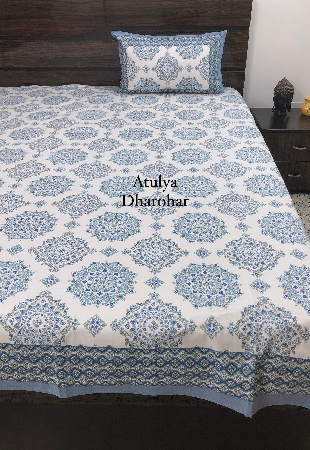Blue Mandala Jaal Super King Bedsheet