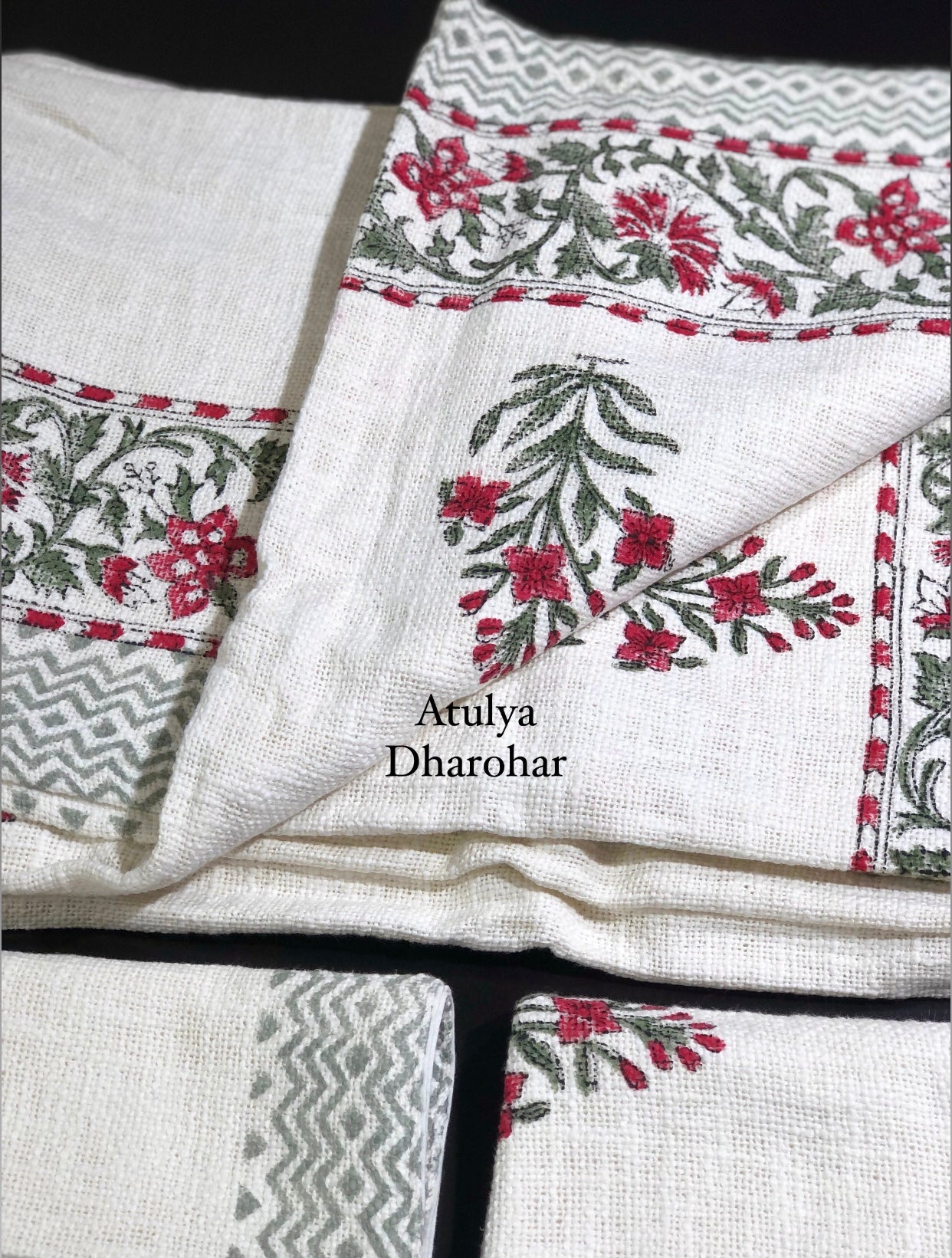 Red Floral Hand Block Printed Jute Cotton Bedcover