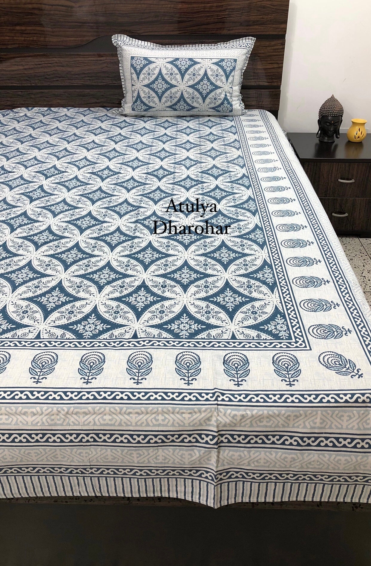 Blue Floral Motifs Bedsheet
