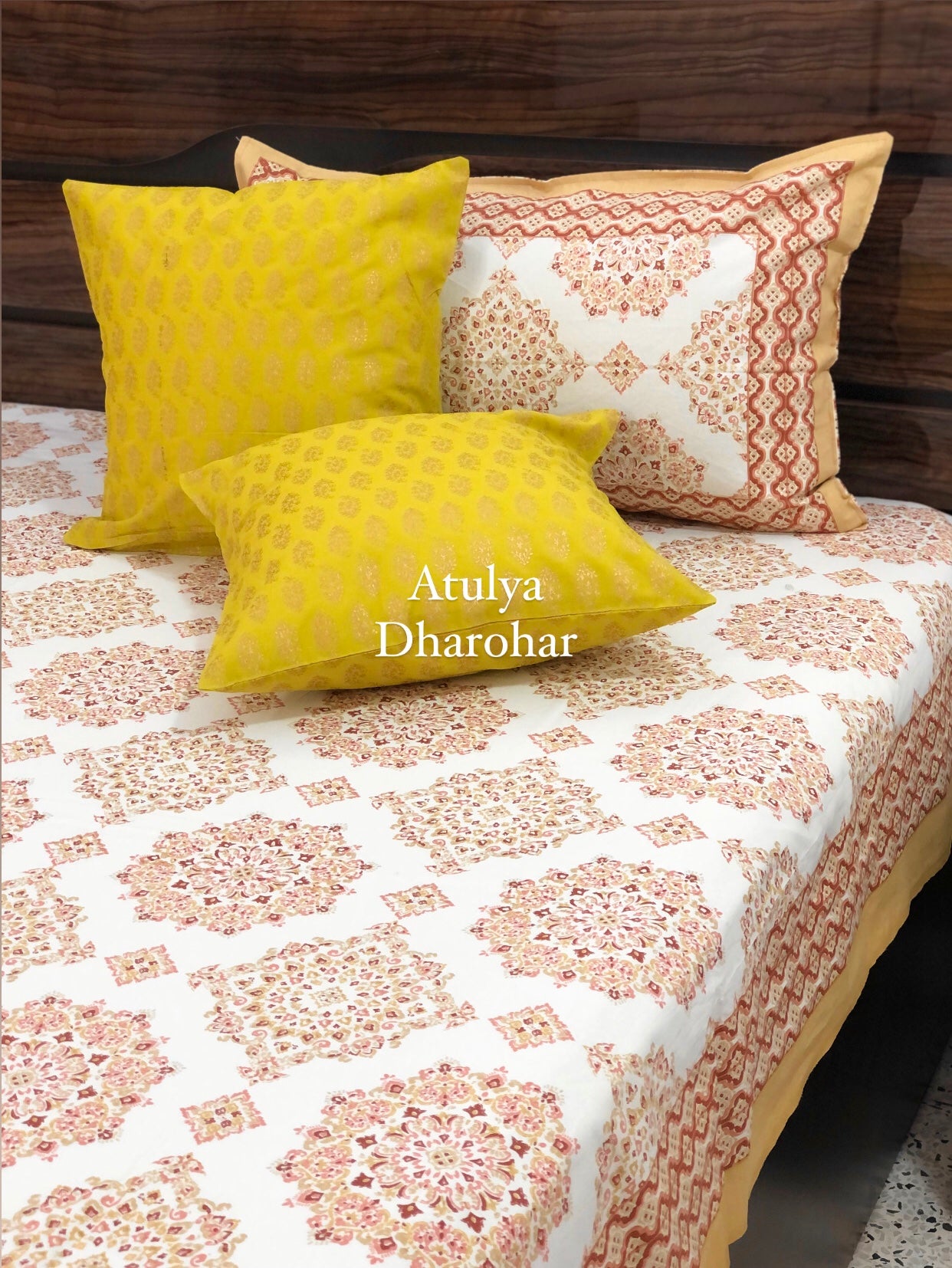 Orange Mandala Jaal Super King Cotton Bedsheet