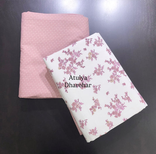 Pink Floral Cambric Cotton Single Dohar Pair