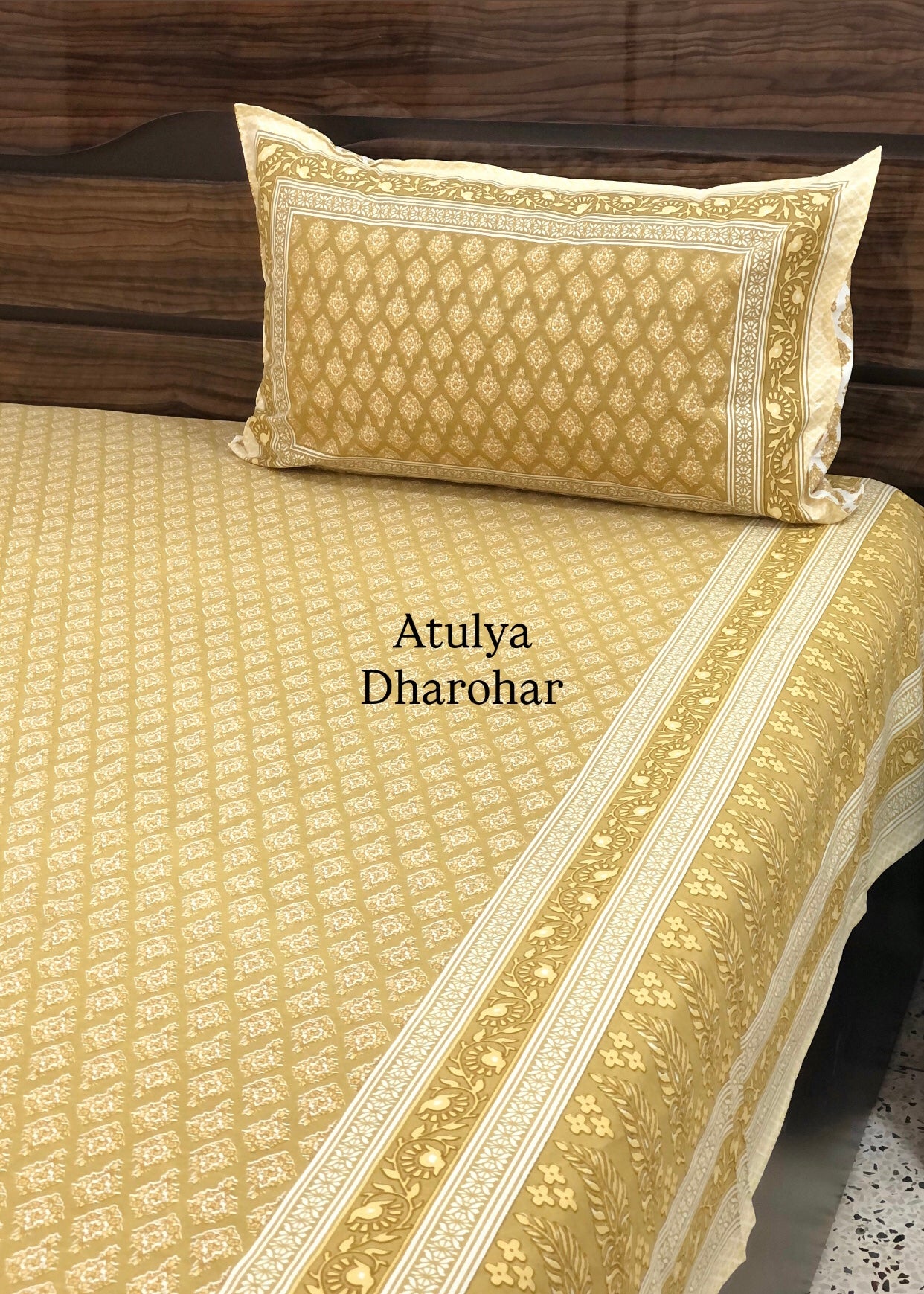 Mustard Butti Mulmul Single Dohar Pair with Super King Bedsheet Set