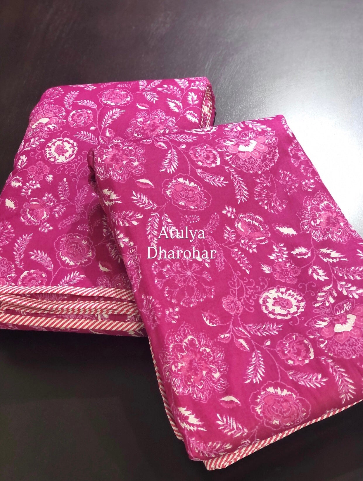 Dark Pink Floral Mulmul Single Dohar Pair