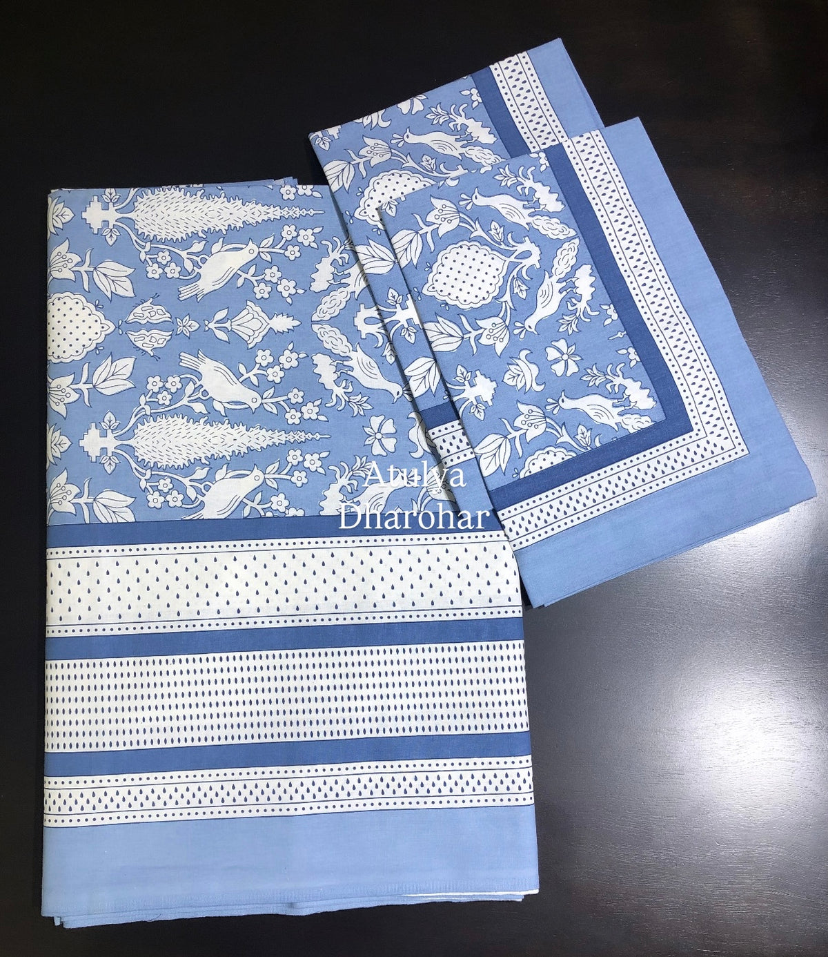 Blue Bird Motifs Cotton King Size Bedsheet
