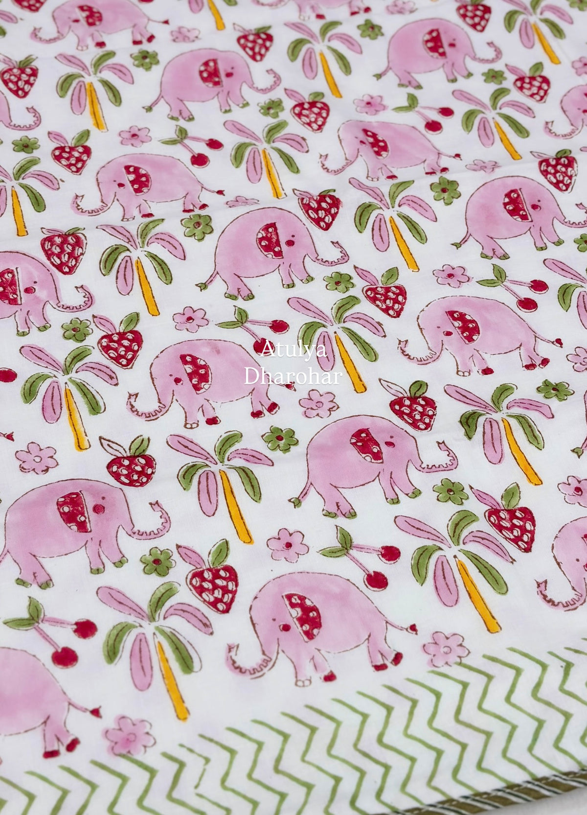 Pink Elephant Hand Block Printed Mulmul Baby Dohar