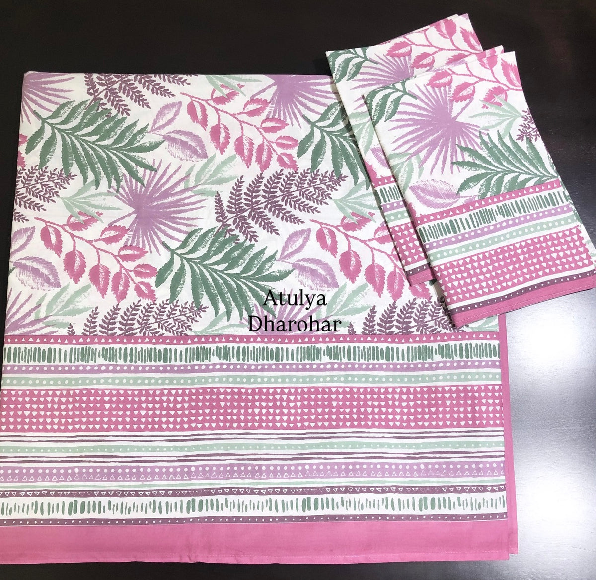 Purple and Green Leaves Cotton Super King Bedsheet