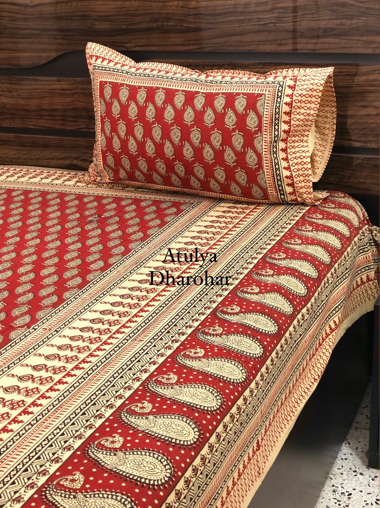 Maroon Kalamkari Super King Cotton Bedsheet