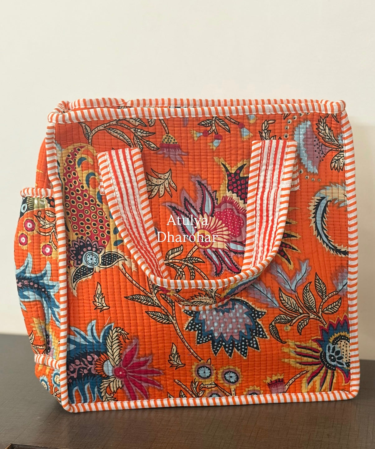 Multicolour Floral Quilted Mini Tote Bag with Zip