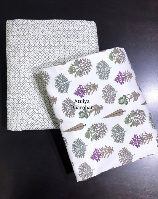 Purple and Green Floral Cambric Cotton Single Dohar Pair
