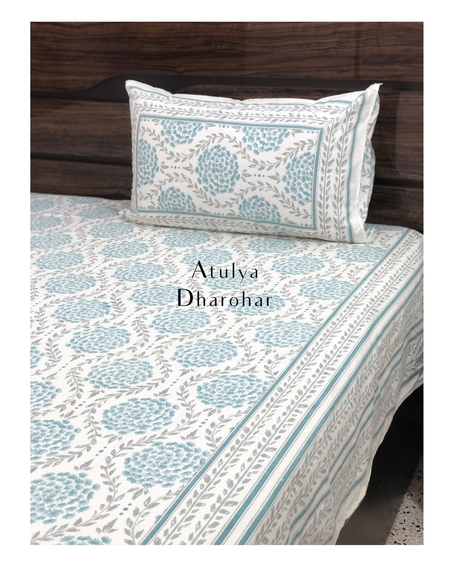 Blue Floral Jaal Super King Bedsheet