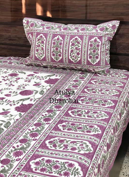 Purple Floral Jaal Super King Cotton Bedsheet