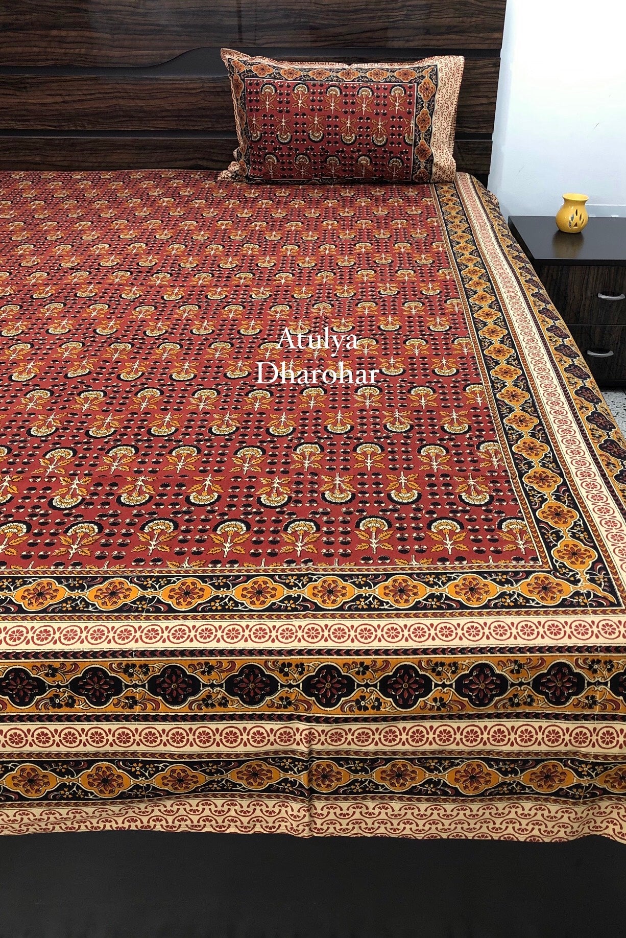 Maroon Kalamkari Super King Cotton Bedsheet