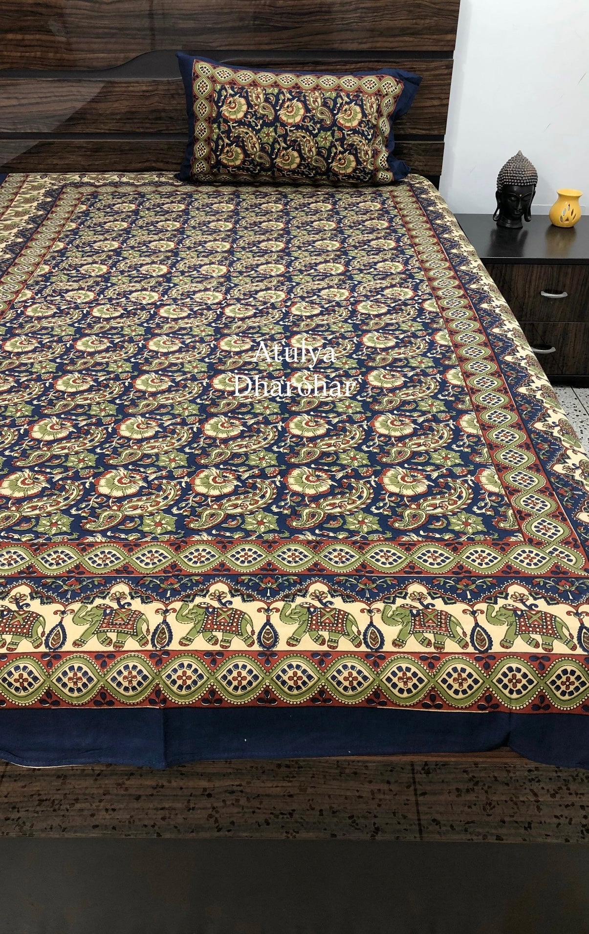 Indigo Floral Jaal Cotton Single Bed Bedsheet