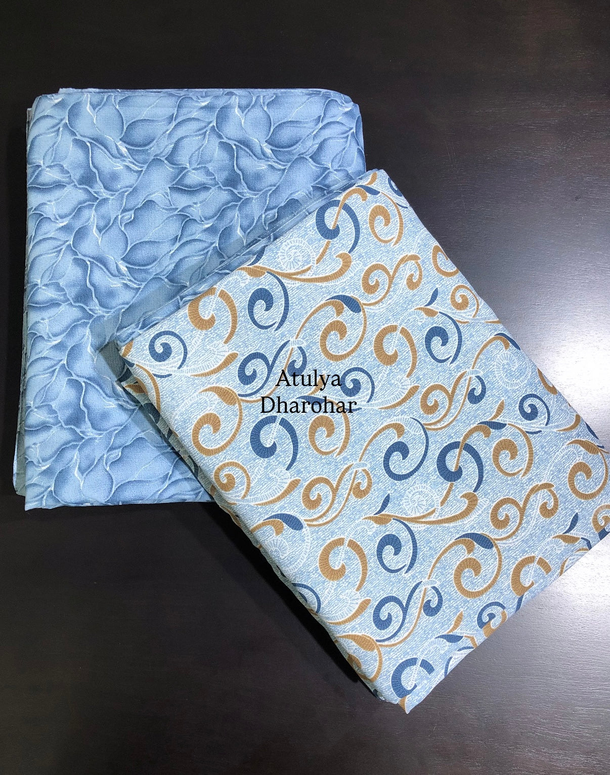 Blue and Brown Cambric Cotton Single Dohar Pair