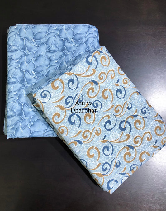Blue and Brown Cambric Cotton Single Dohar Pair