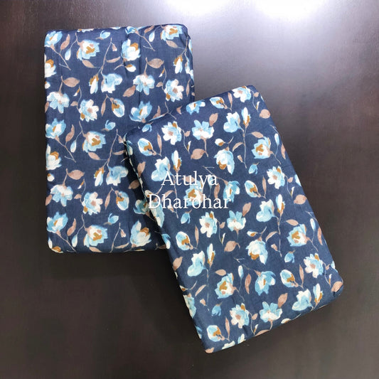 Blue Floral Mulmul Single Dohar Pair