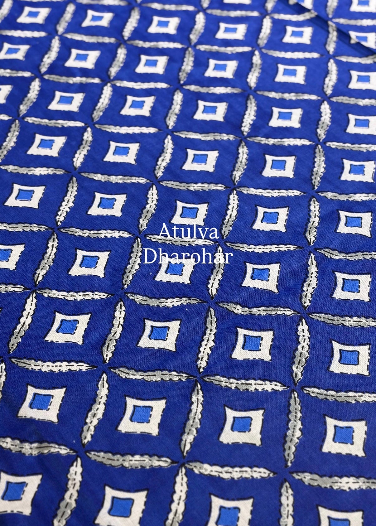 Indigo Mughal Jaal Cotton Dining Table Cover