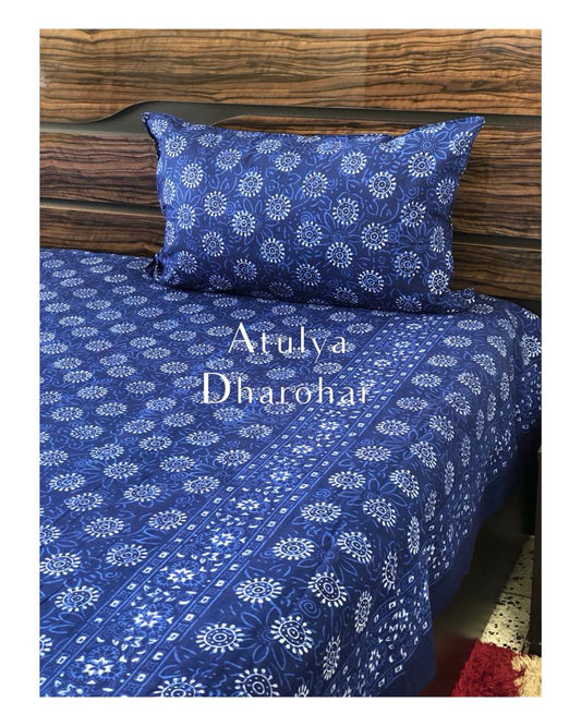 Indigo Hand Block Printed Super King Bedsheet