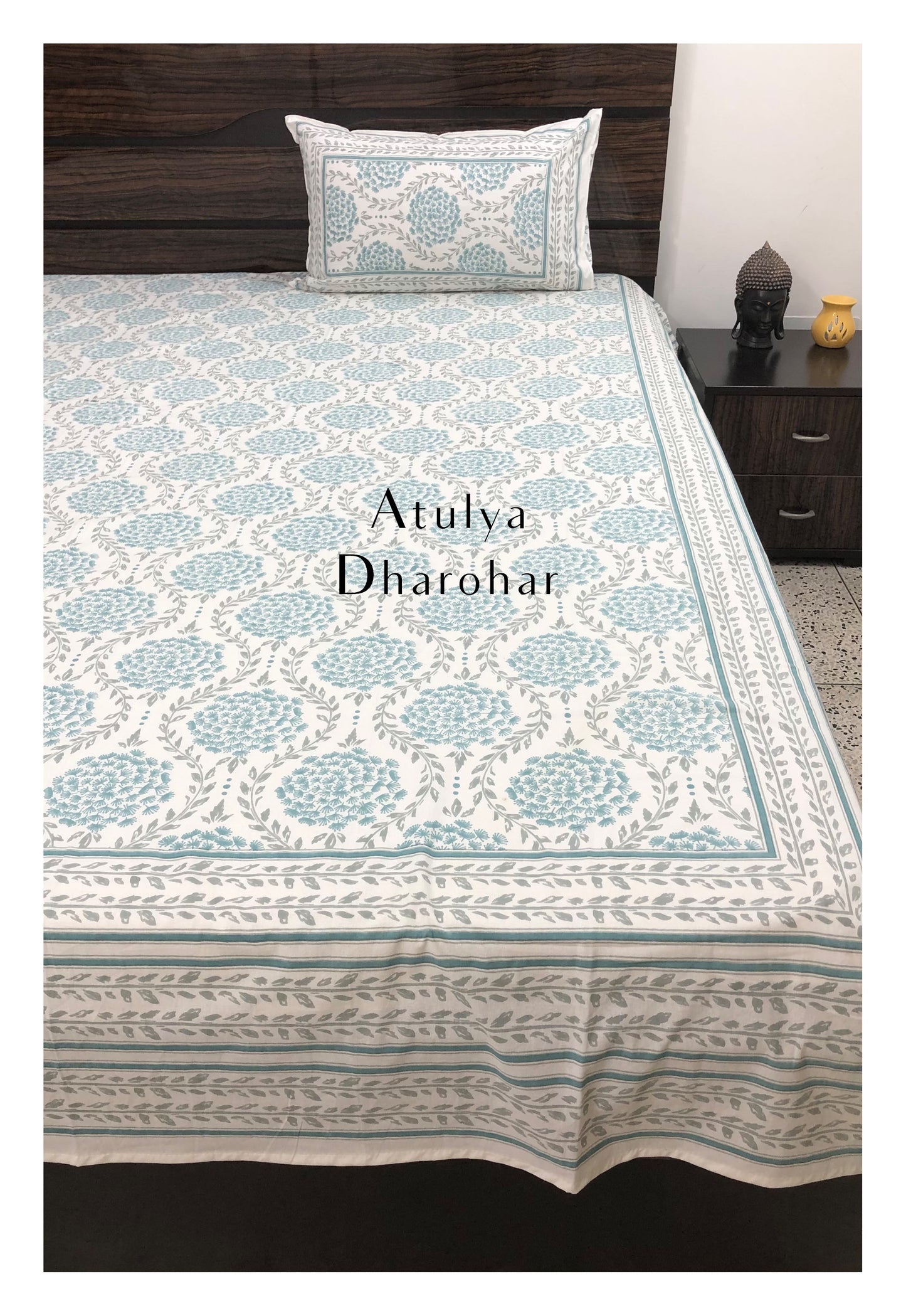 Blue Floral Jaal Super King Bedsheet