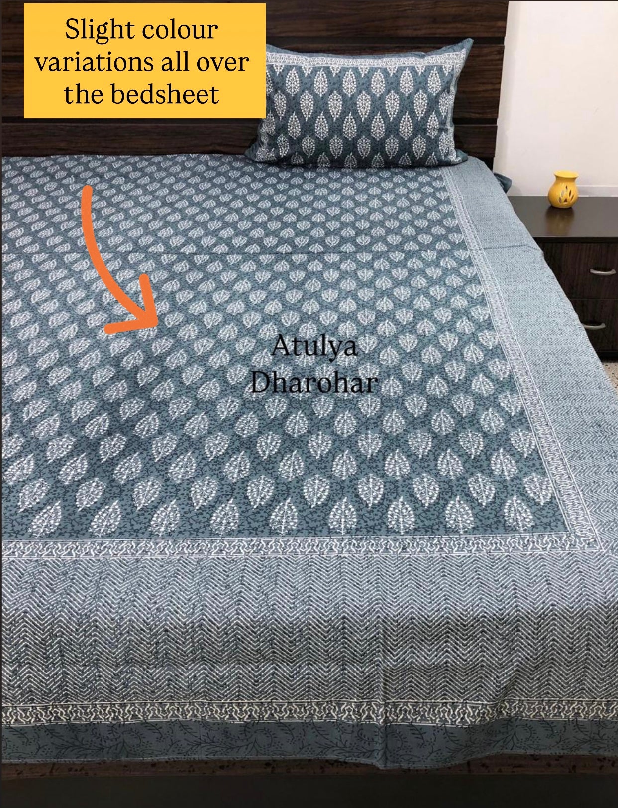 Bluish Grey Butti Cotton King Size Bedsheet