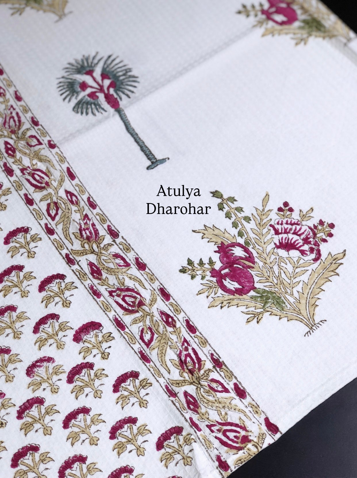 Magenta Anaar Motifs Hand Block Printed Waffle Cotton Towel