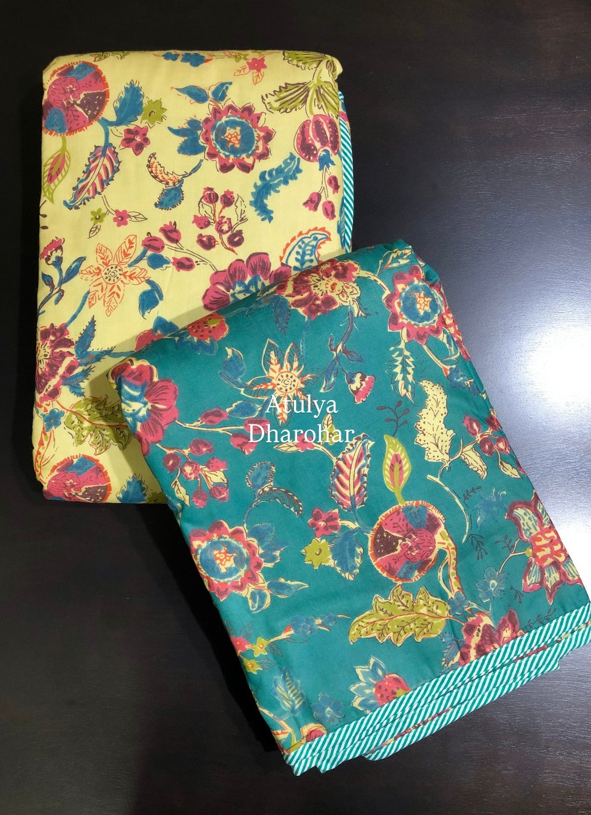 Multicolour Floral Mulmul Single Bed Dohar Pair