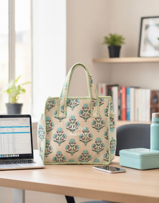 Blue Marigold Floral Mini Tote with Zip