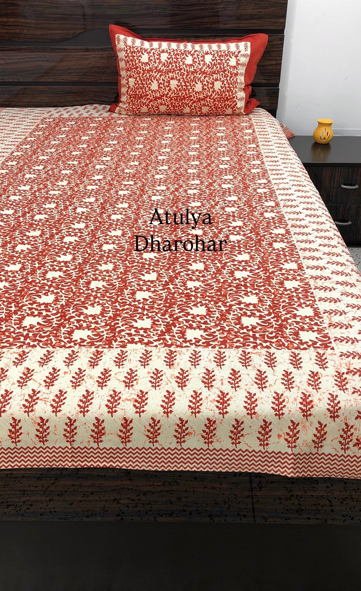 Rust Floral Jaal Cotton Single Bed Bedsheet