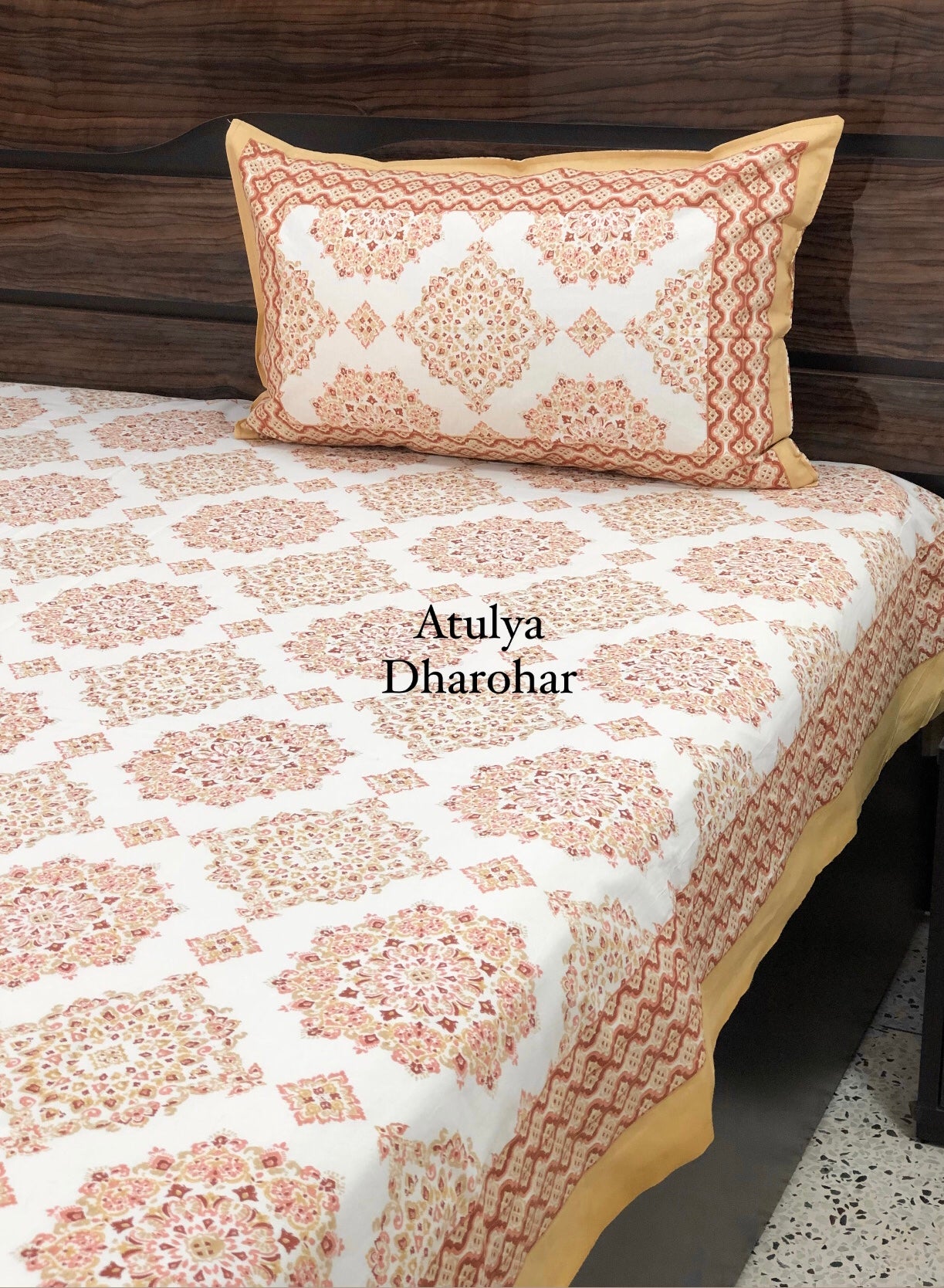 Orange Mandala Jaal Super King Cotton Bedsheet