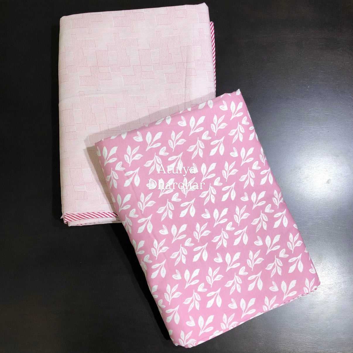 Pink Leafy Motifs Cambric Cotton Single Dohar Pair