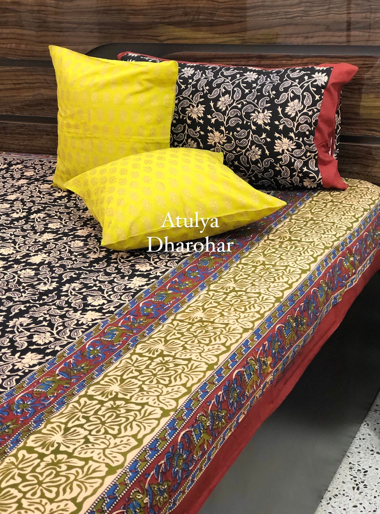 Black Kalamkari King Size Bedsheet