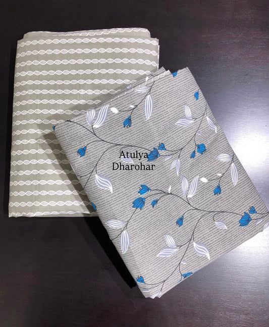 Blue Floral Jaal Cambric Cotton Single Dohar Pair