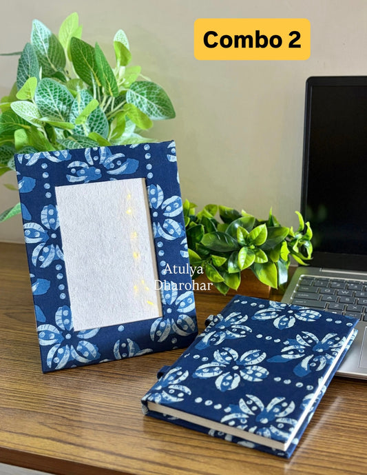 Block Print Handmade Paper Photo Frame and Journal Combo