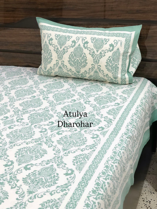 Teal Mughal Jaal Cotton Super King Bedsheet