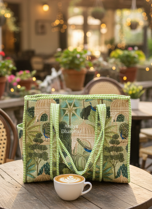 Green Peacock Medium Tote Bag with Zip