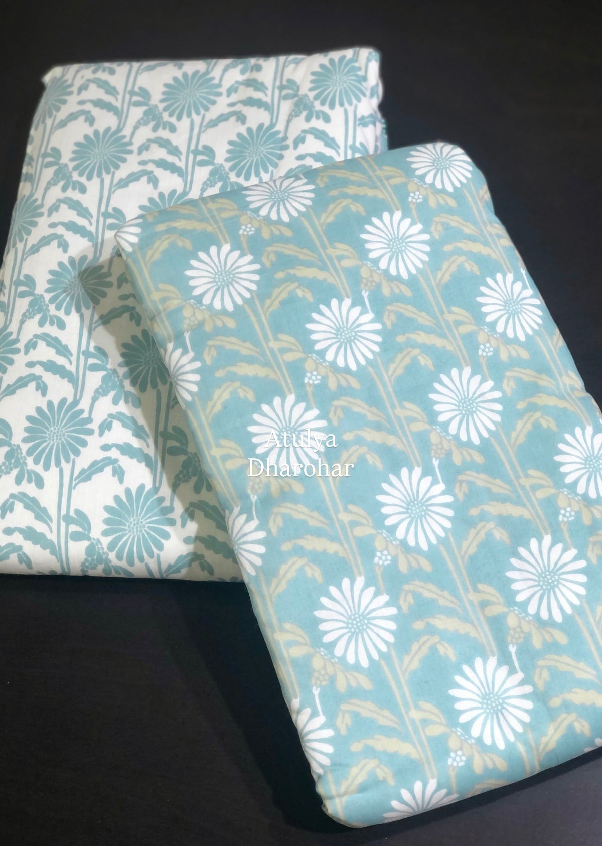 Turquoise Floral Jaal Mulmul Single Dohar Pair