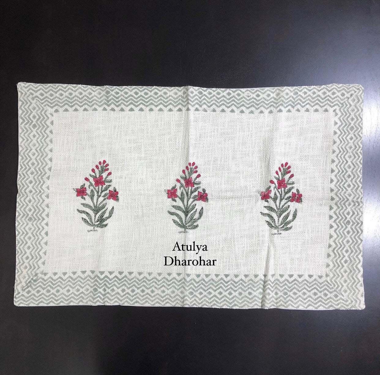Red Floral Hand Block Printed Jute Cotton Bedcover
