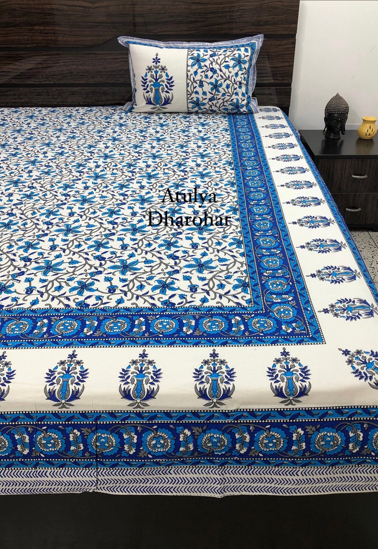 Blue Floral Jaal Bedsheet