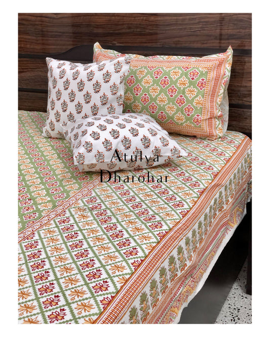 Green Floral Motifs Bedsheet