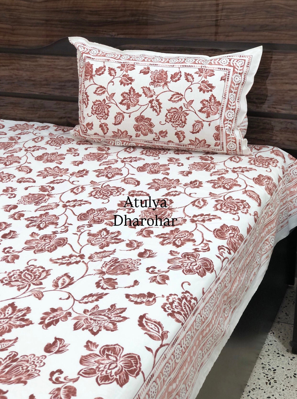 Brown Floral Jaal Super King Bedsheet